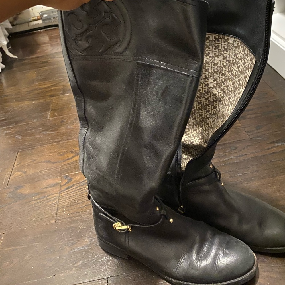 Tory Burch knee high flat boots black 9